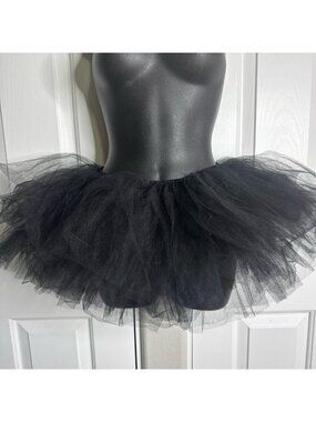 Black Layered Tulle Mini Tutu Skirt S M Goth Ballet